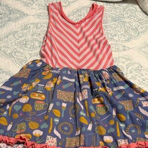 Matilda Jane Pink Striped and Blue Patterned Kids Dress